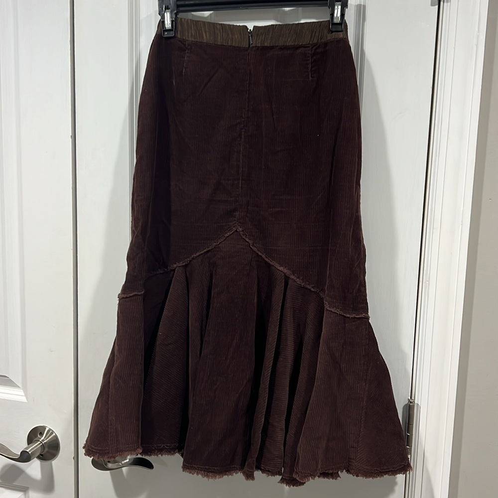 Free People Rare Corduroy & Floral Embroidery Mermaid Style Midi Skirt - Picture 7 of 7
